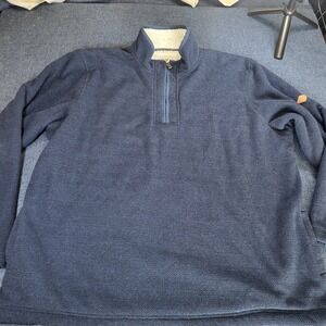 Orvis Mens XXL Classic Collection Navy Blue Sherpa Lined Quarter Zip Pullover
